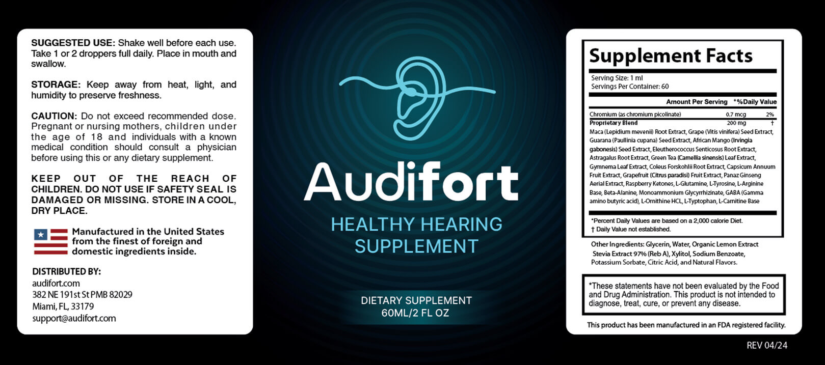 Audifort supplement facts label